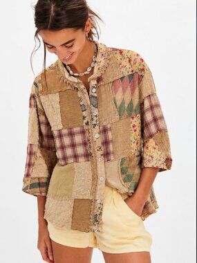 PAPER LACE PATCHWORK 3/4 SLEEVE SHIRT